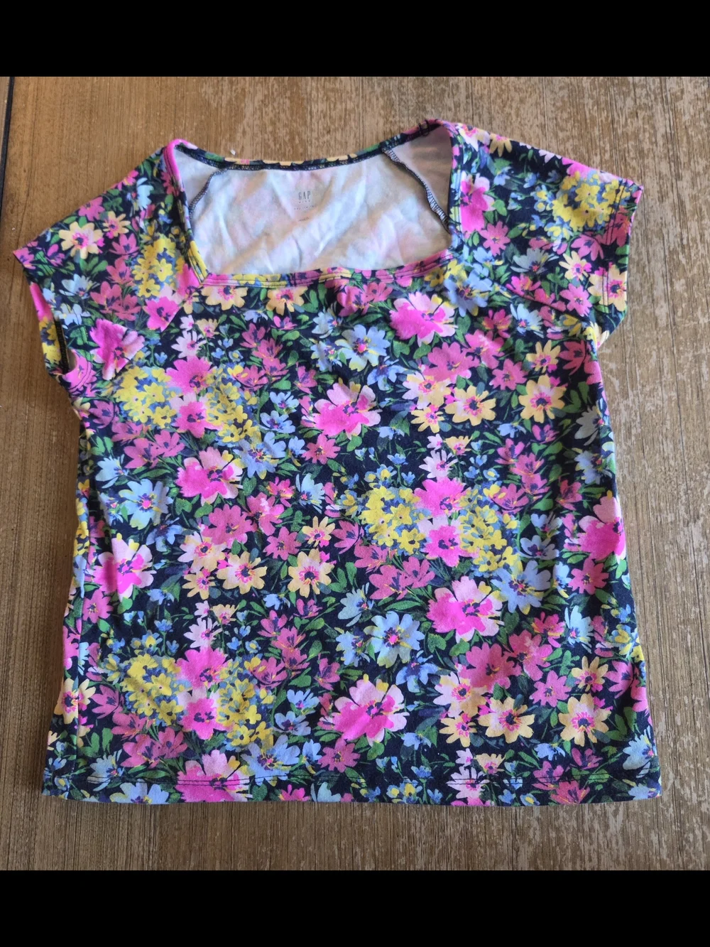 GAP GIRLS Floral Square-Neck Tee - Pink, Yellow & Blue, XXL